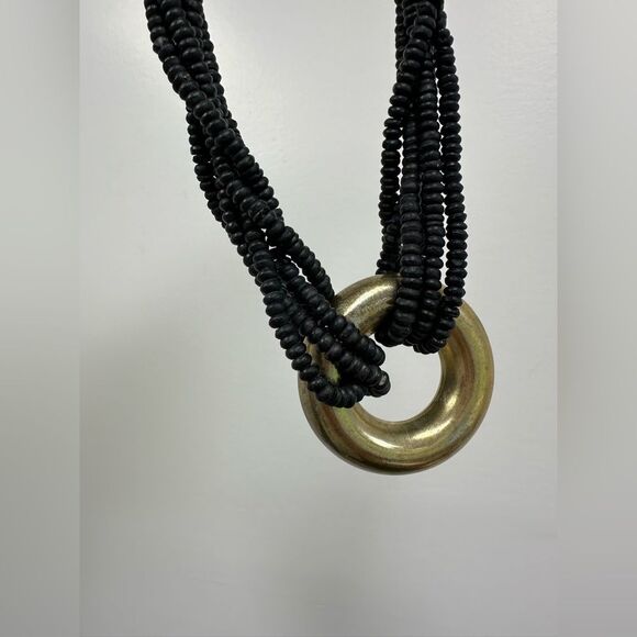 Mix Metal & Black Bead Vintage 80's Chunky Statement Necklace 22" - Picture 9 of 9